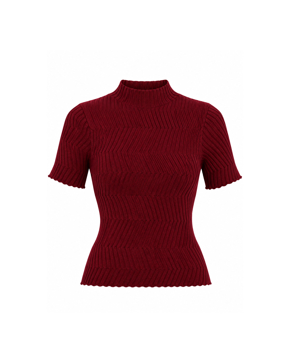 MOCK NECK SHORT SLEEVE TEXTURED RIBBED KNIT TOP