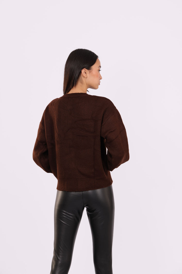 CROPPED PUFF-SLEEVE BUTTON CARDIGAN