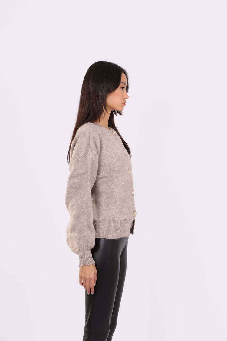 CROPPED PUFF-SLEEVE BUTTON CARDIGAN