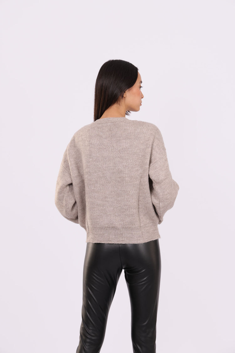 CROPPED PUFF-SLEEVE BUTTON CARDIGAN