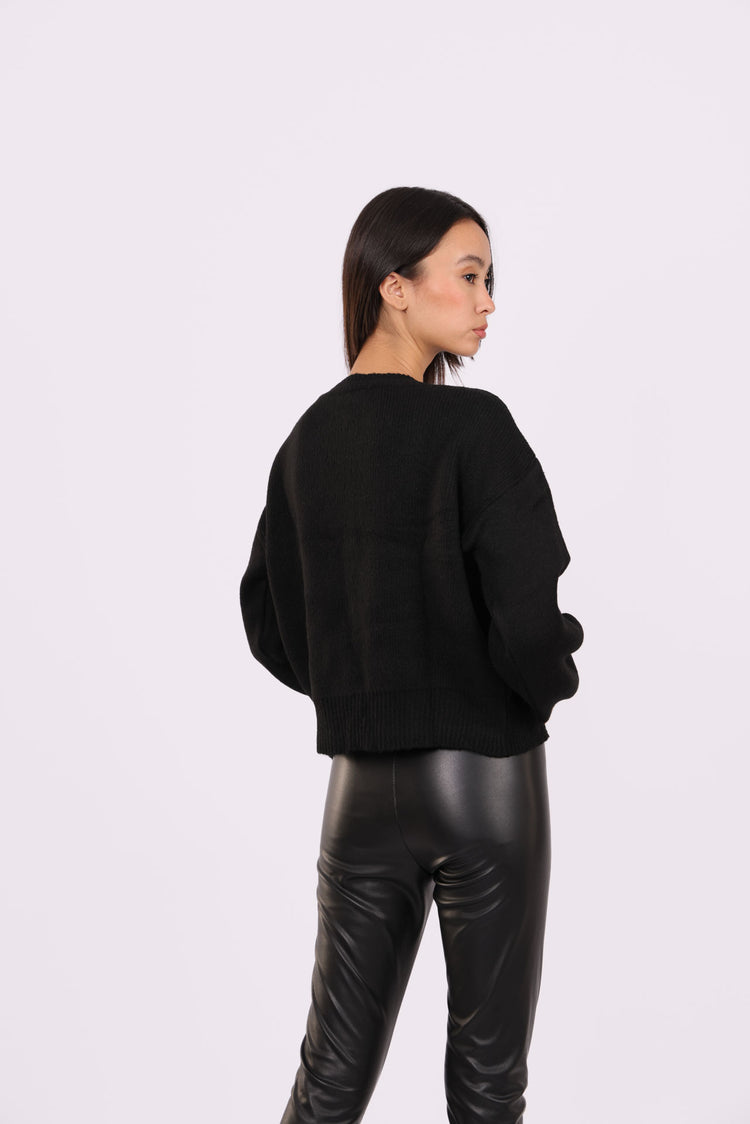 CROPPED PUFF-SLEEVE BUTTON CARDIGAN