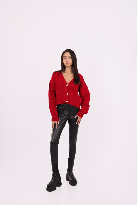 DEEP V-NECK BUTTON CARDIGAN
