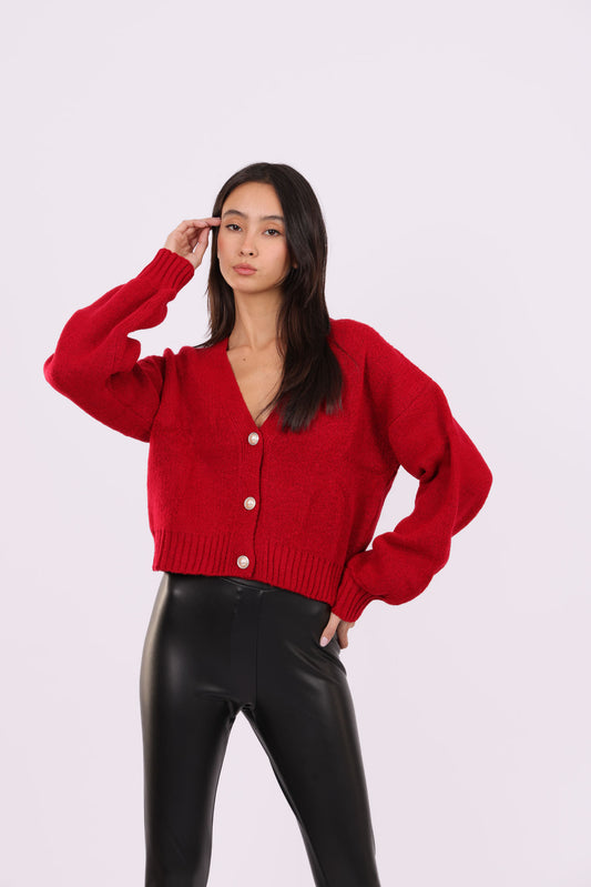 DEEP V-NECK BUTTON CARDIGAN