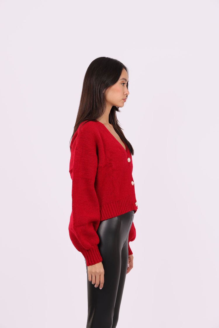 DEEP V-NECK BUTTON CARDIGAN