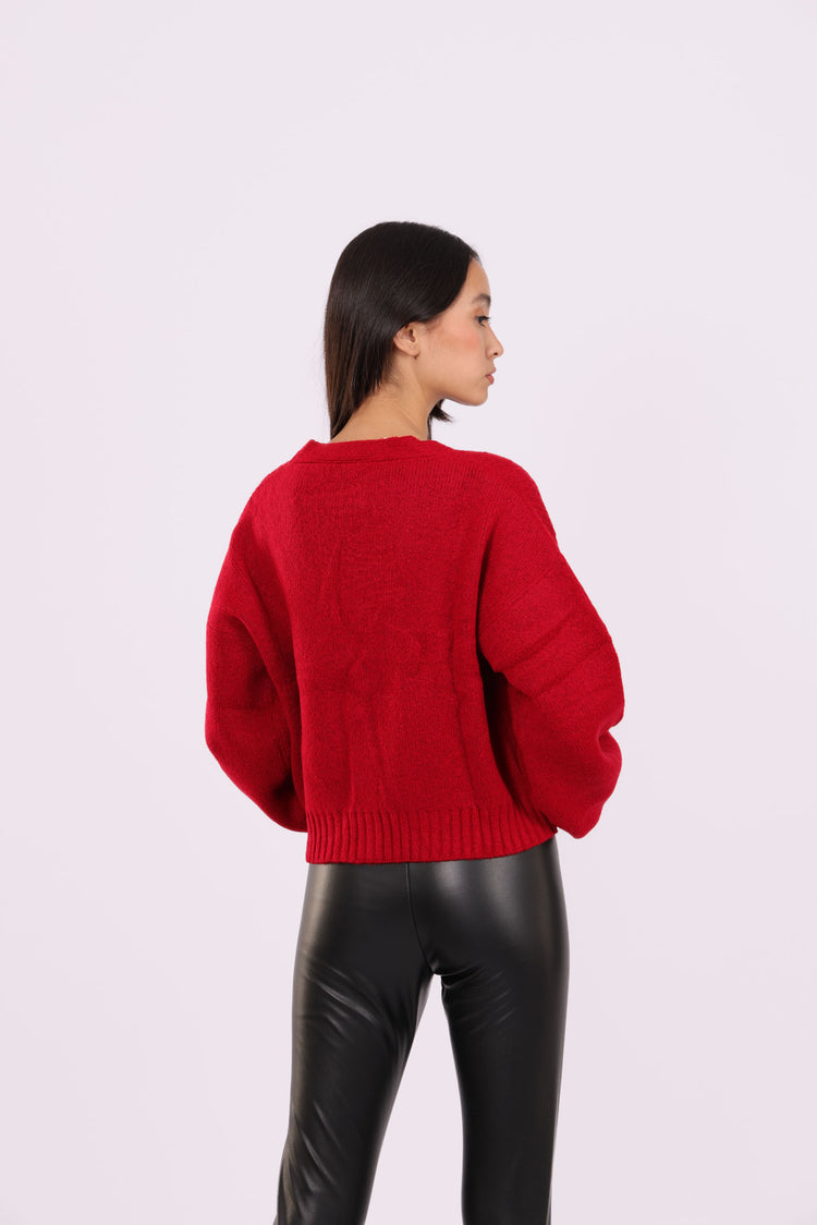 DEEP V-NECK BUTTON CARDIGAN