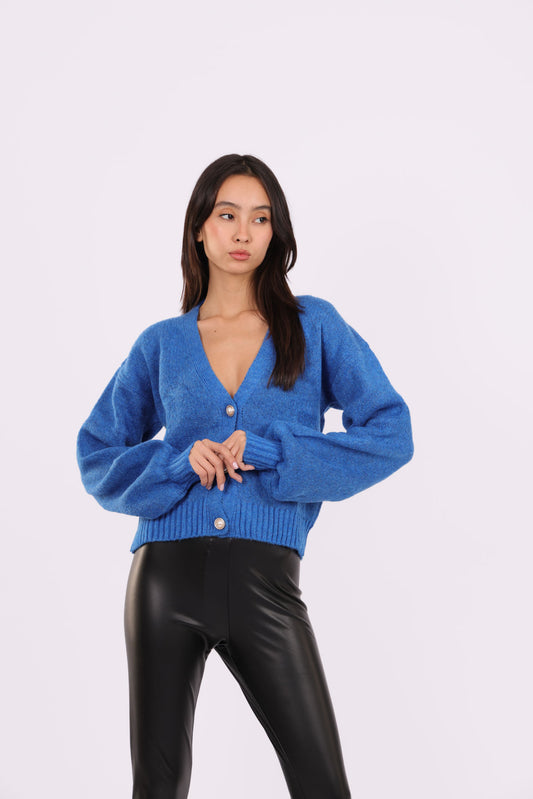 DEEP V-NECK BUTTON CARDIGAN