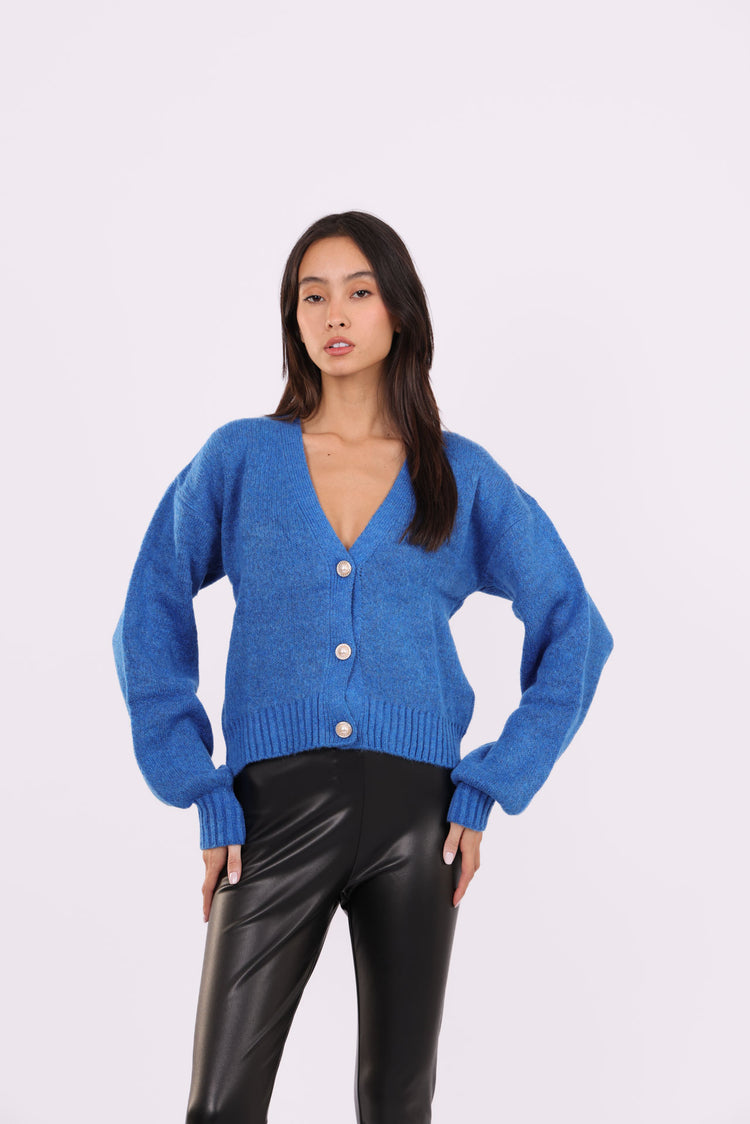 DEEP V-NECK BUTTON CARDIGAN