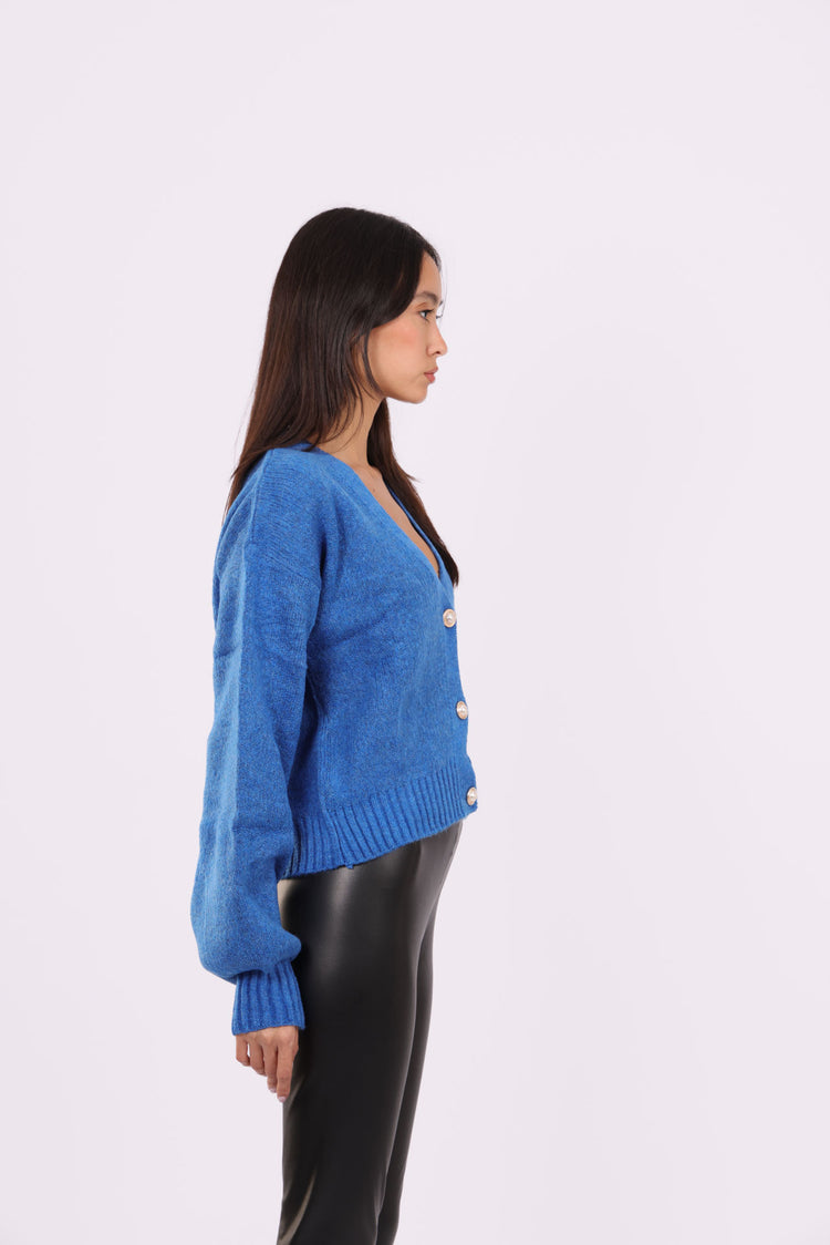 DEEP V-NECK BUTTON CARDIGAN