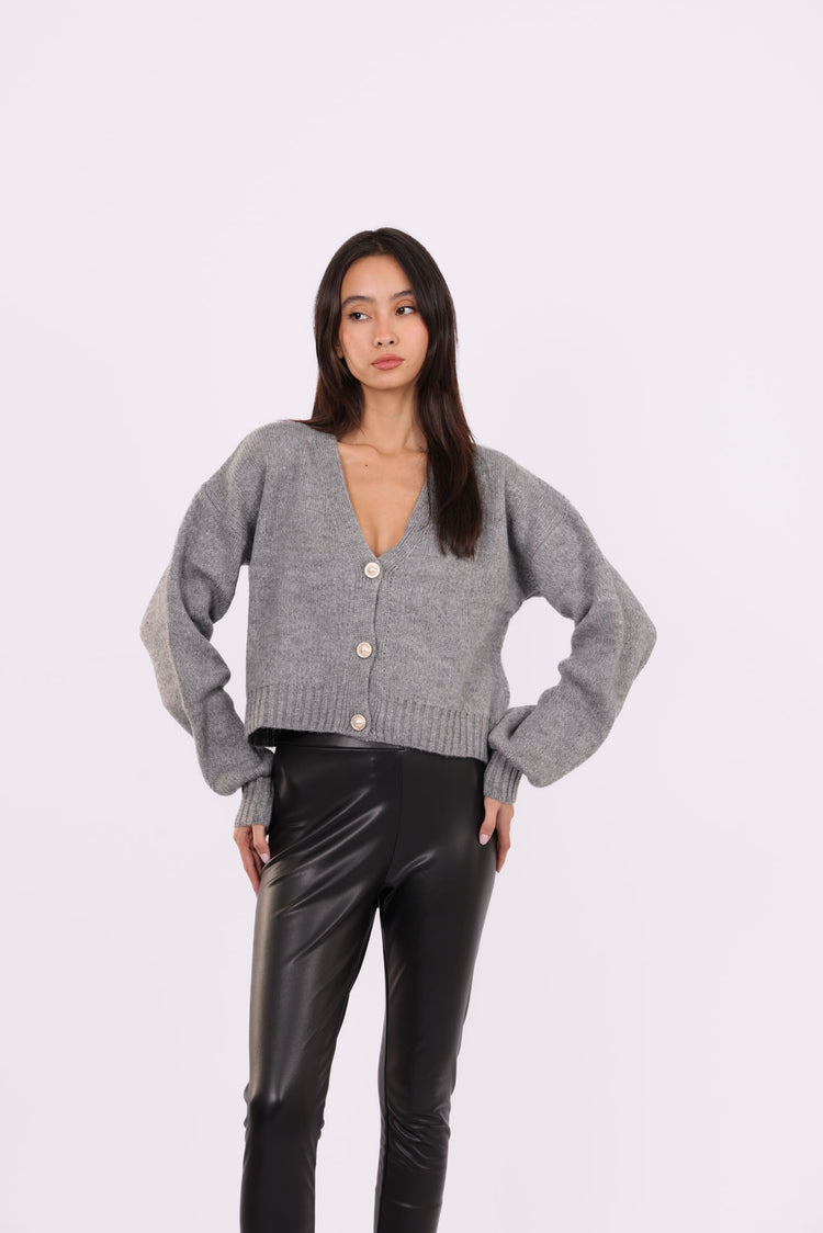 DEEP V-NECK BUTTON CARDIGAN