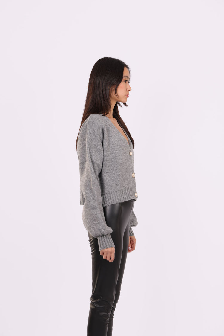 DEEP V-NECK BUTTON CARDIGAN