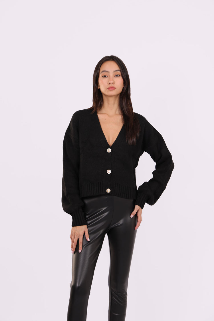 DEEP V-NECK BUTTON CARDIGAN