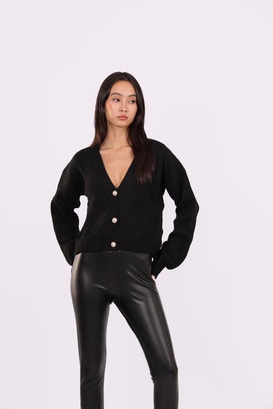 DEEP V-NECK BUTTON CARDIGAN