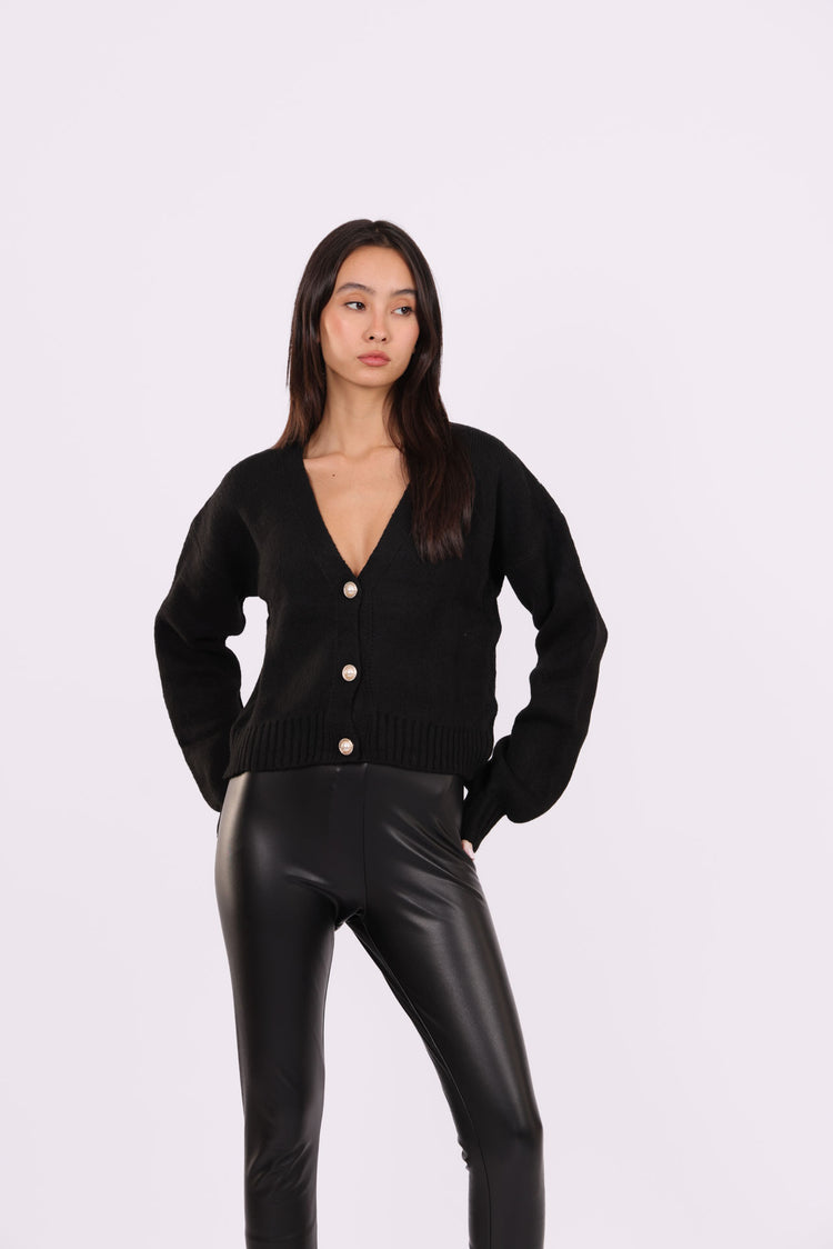 DEEP V-NECK BUTTON CARDIGAN