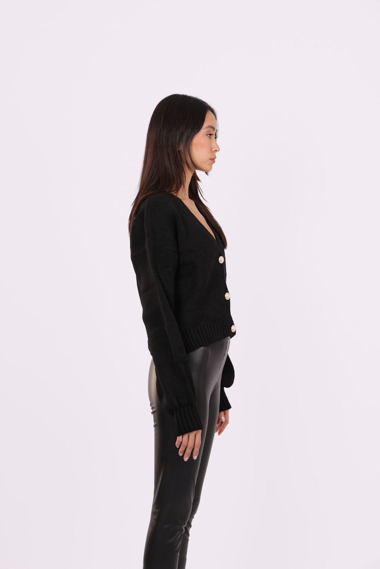 DEEP V-NECK BUTTON CARDIGAN