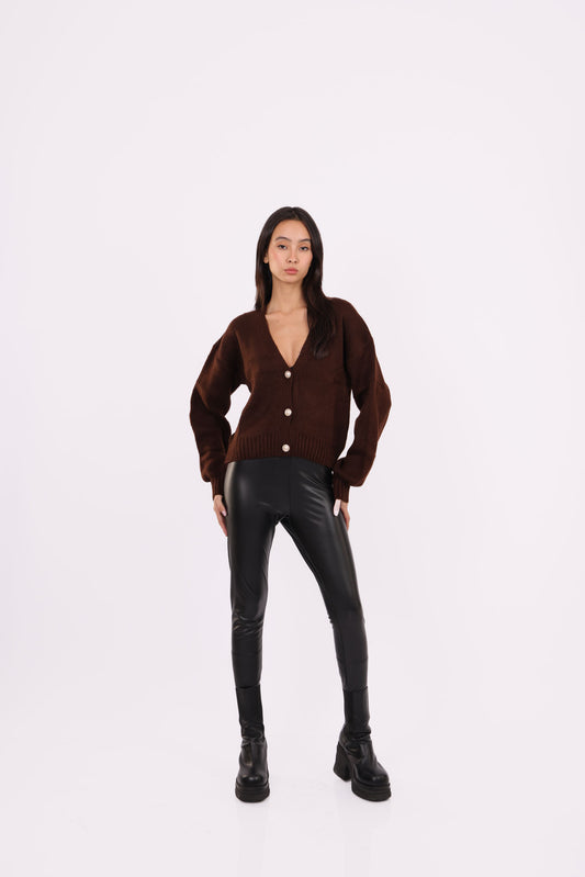 DEEP V-NECK BUTTON CARDIGAN