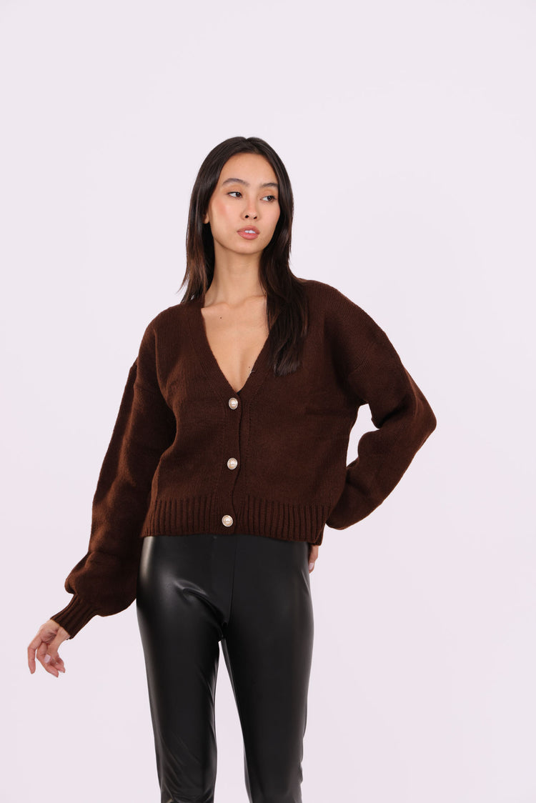 DEEP V-NECK BUTTON CARDIGAN