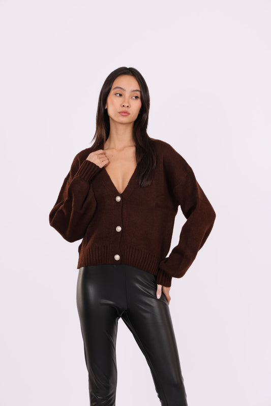 DEEP V-NECK BUTTON CARDIGAN