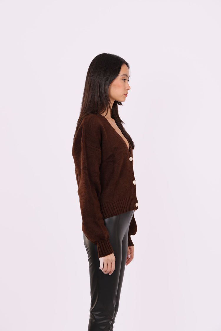 DEEP V-NECK BUTTON CARDIGAN