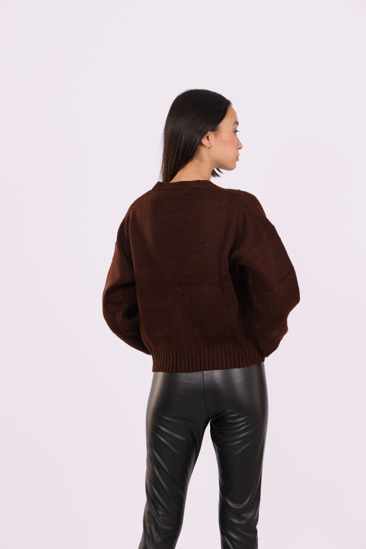 DEEP V-NECK BUTTON CARDIGAN