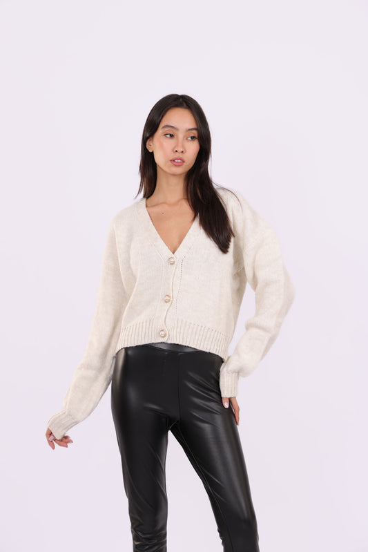 DEEP V-NECK BUTTON CARDIGAN