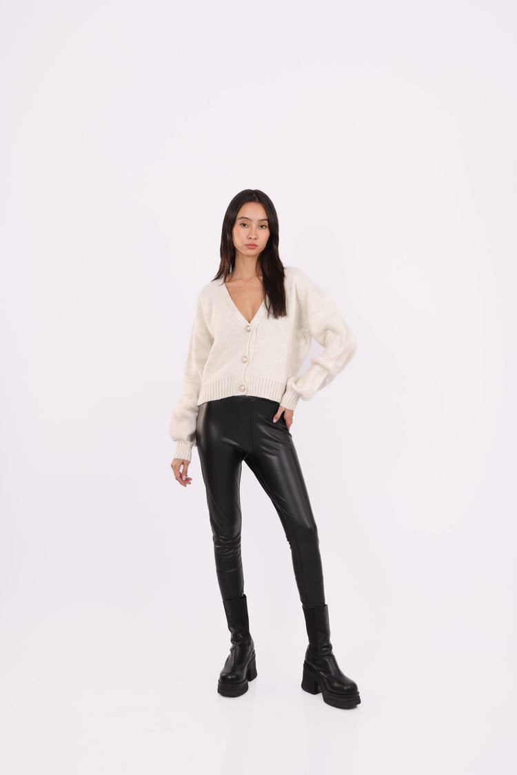 DEEP V-NECK BUTTON CARDIGAN