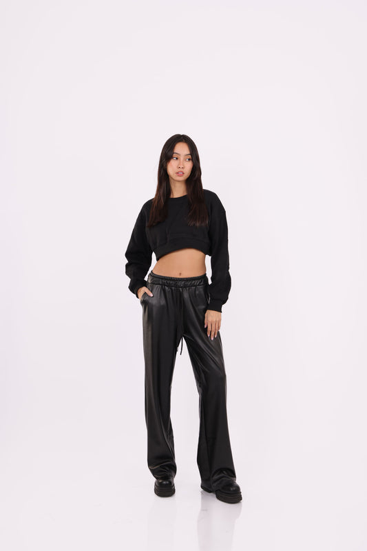 LEATHER WIDE-LEG PANTS