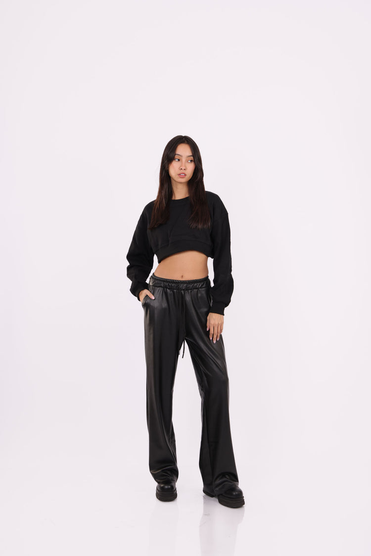 LEATHER WIDE-LEG PANTS