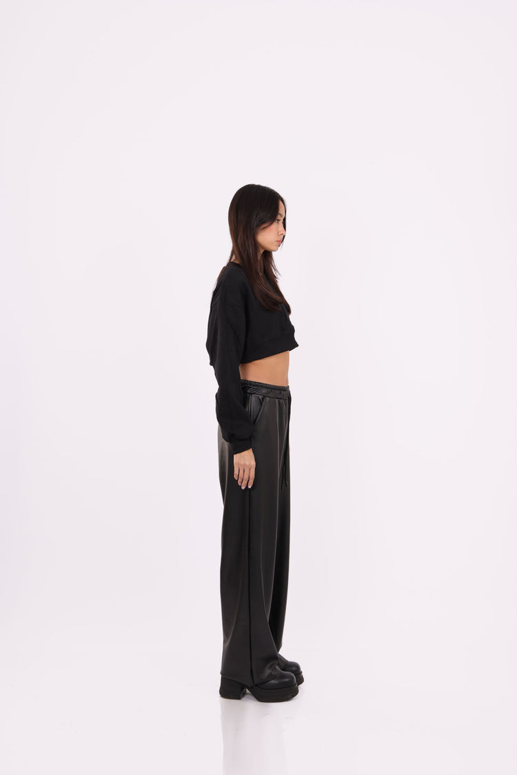 LEATHER WIDE-LEG PANTS
