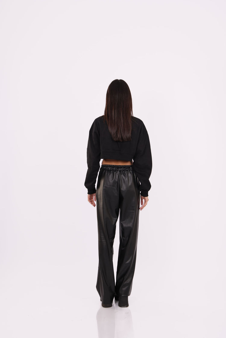 LEATHER WIDE-LEG PANTS
