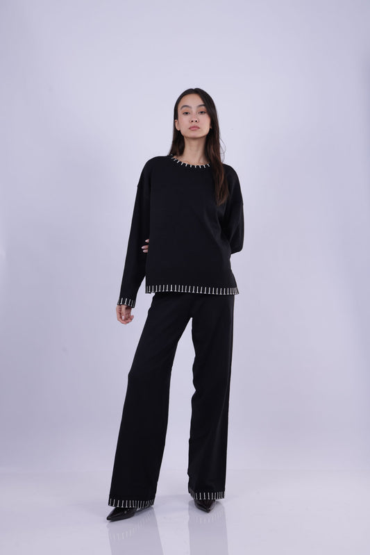 CONTRAST TRIM KNIT LOUNGE SET