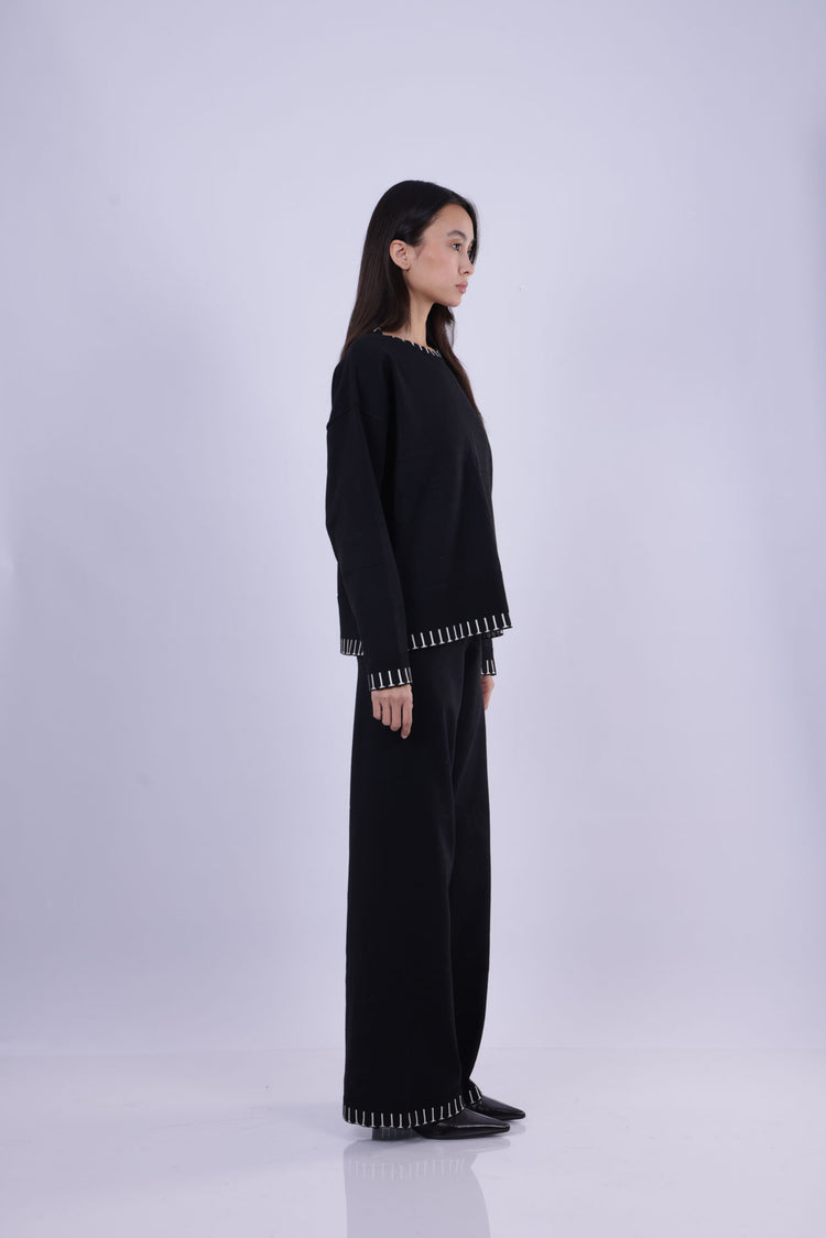 CONTRAST TRIM KNIT LOUNGE SET