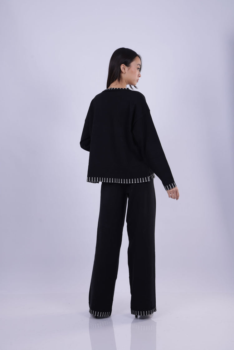 CONTRAST TRIM KNIT LOUNGE SET