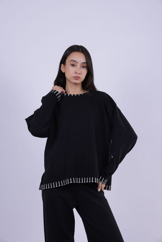 CONTRAST TRIM KNIT LOUNGE SET