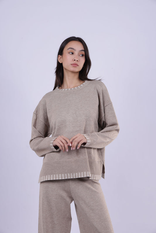 CONTRAST TRIM KNIT LOUNGE SET