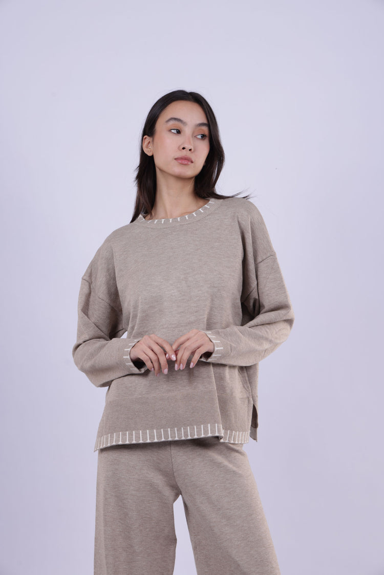 CONTRAST TRIM KNIT LOUNGE SET