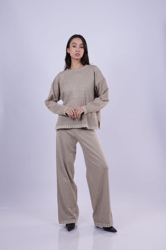CONTRAST TRIM KNIT LOUNGE SET