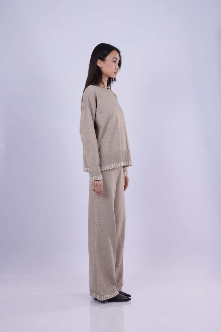 CONTRAST TRIM KNIT LOUNGE SET