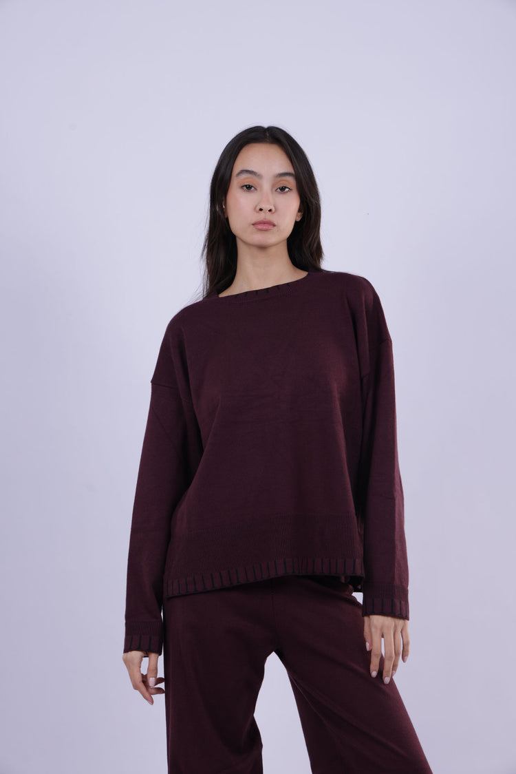 CONTRAST TRIM KNIT LOUNGE SET