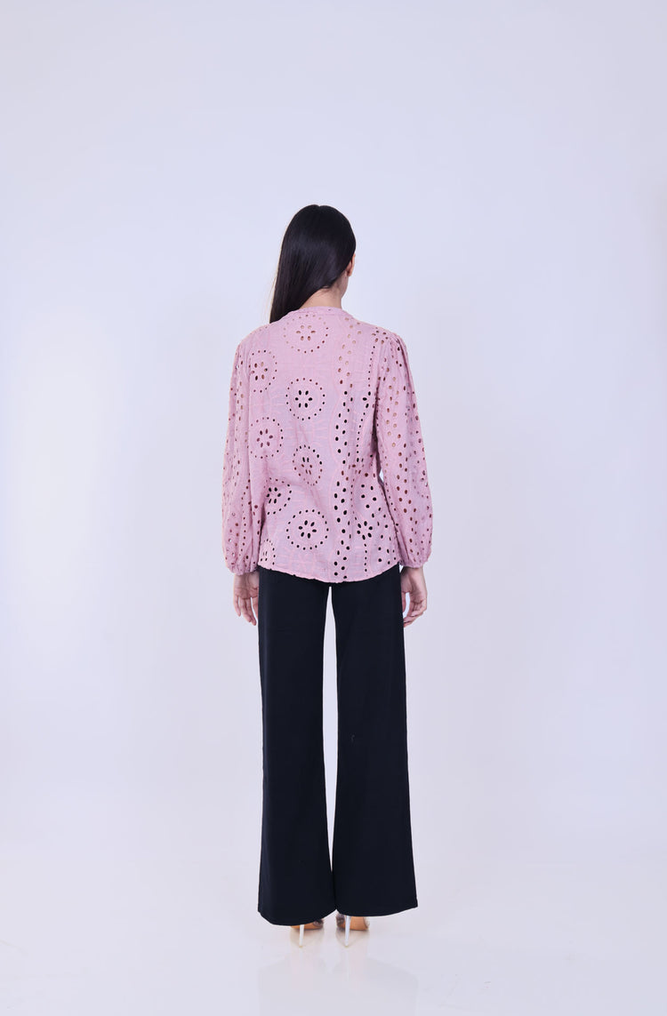 EMBROIDERED EYELET POPOVER BLOUSE