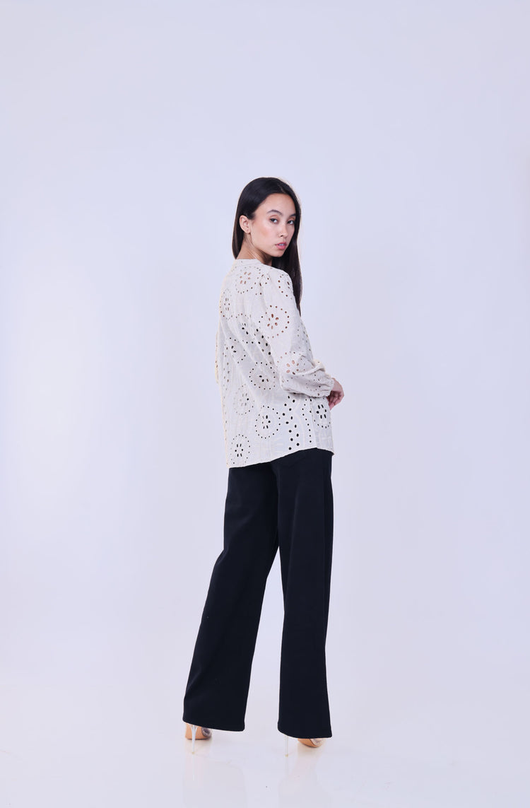 EMBROIDERED EYELET POPOVER BLOUSE