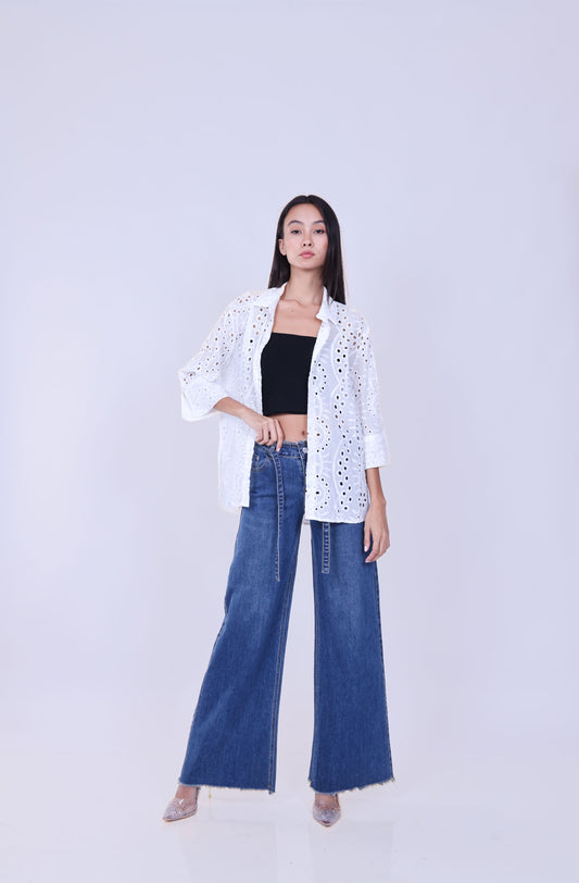 EMBROIDERED EYELET SHIRT