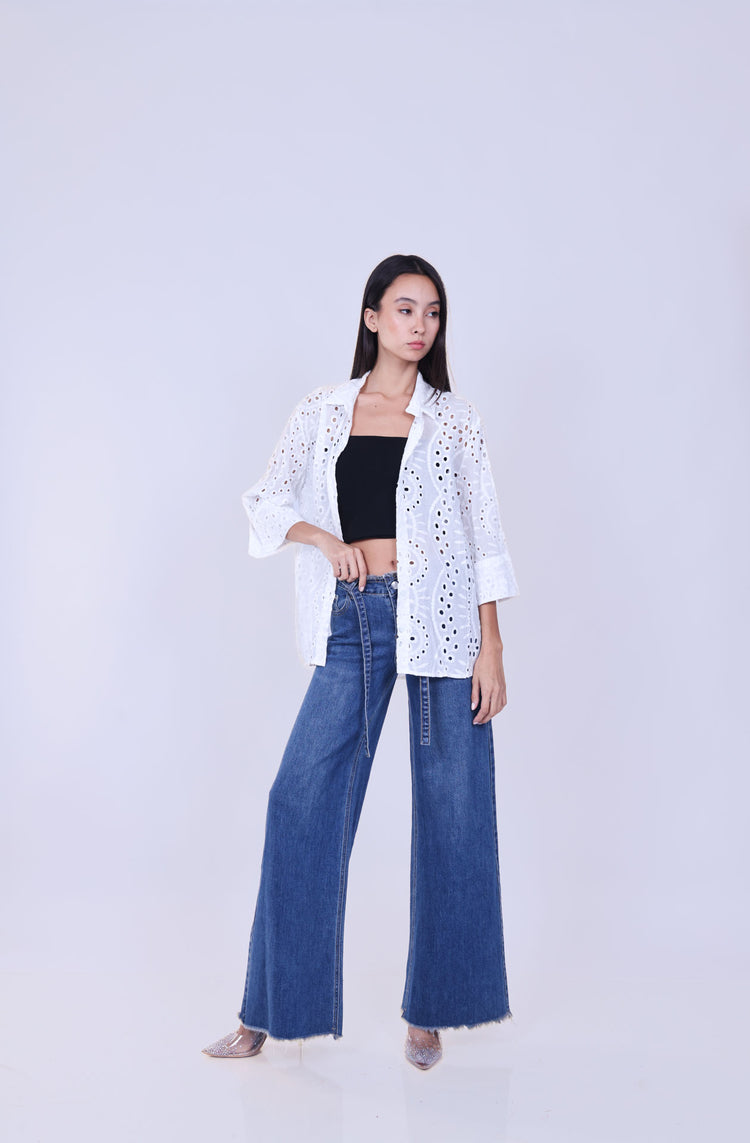 EMBROIDERED EYELET SHIRT