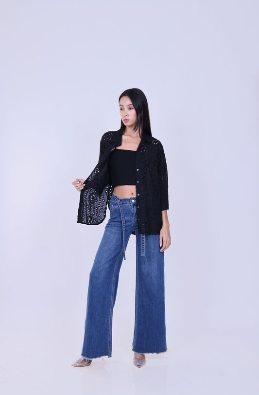 EMBROIDERED EYELET SHIRT