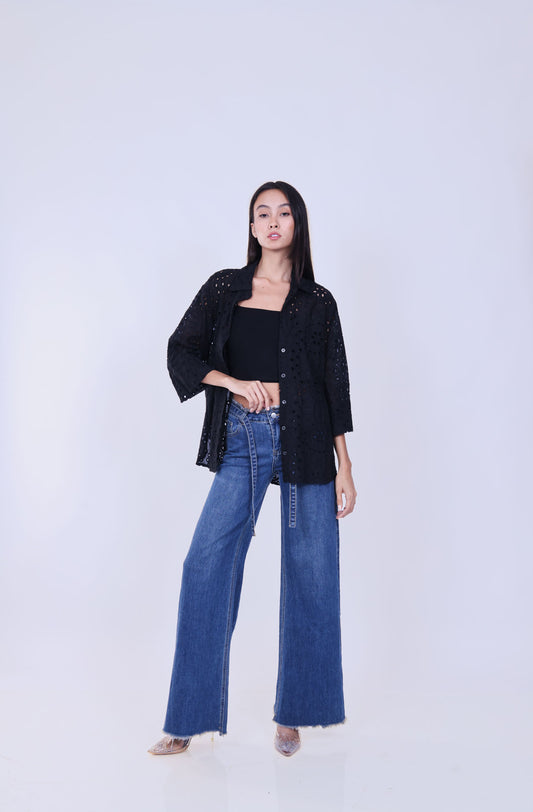 EMBROIDERED EYELET SHIRT