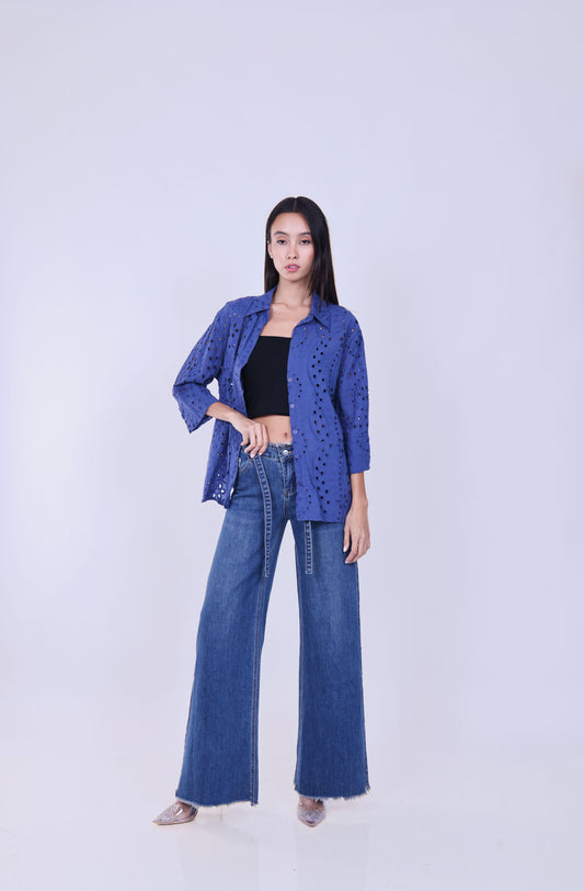 EMBROIDERED EYELET SHIRT