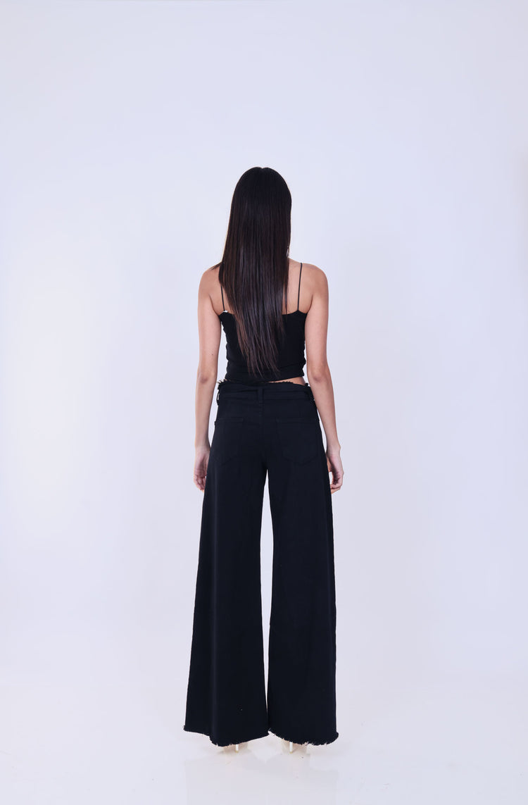 HIGH-WAISTED WIDE-LEG RAW HEM JEANS WITH BELT