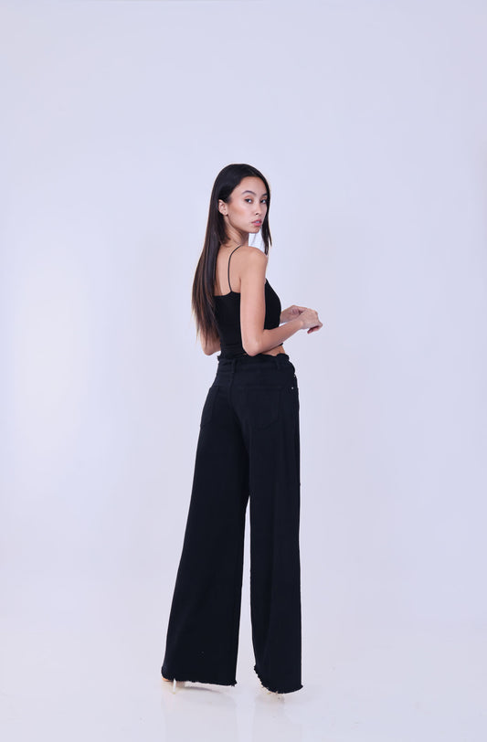 HIGH-WAISTED WIDE-LEG RAW HEM JEANS WITH BELT
