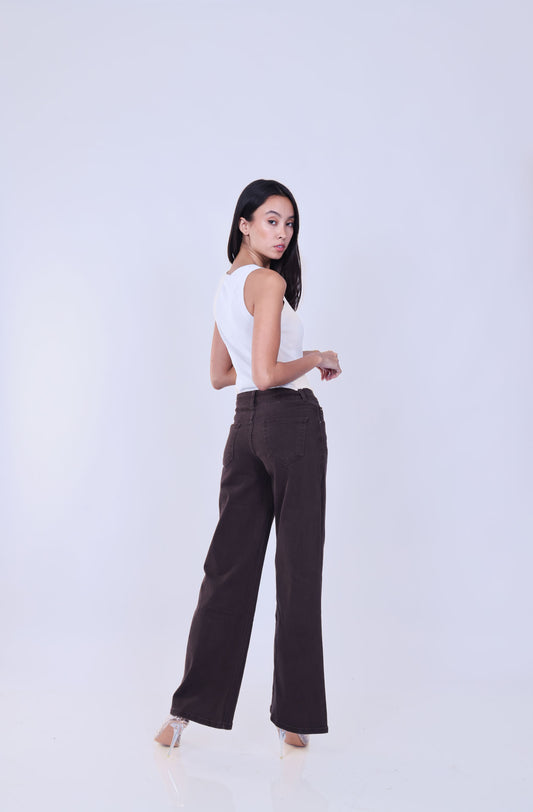 BROWN WIDE LEG JEANS