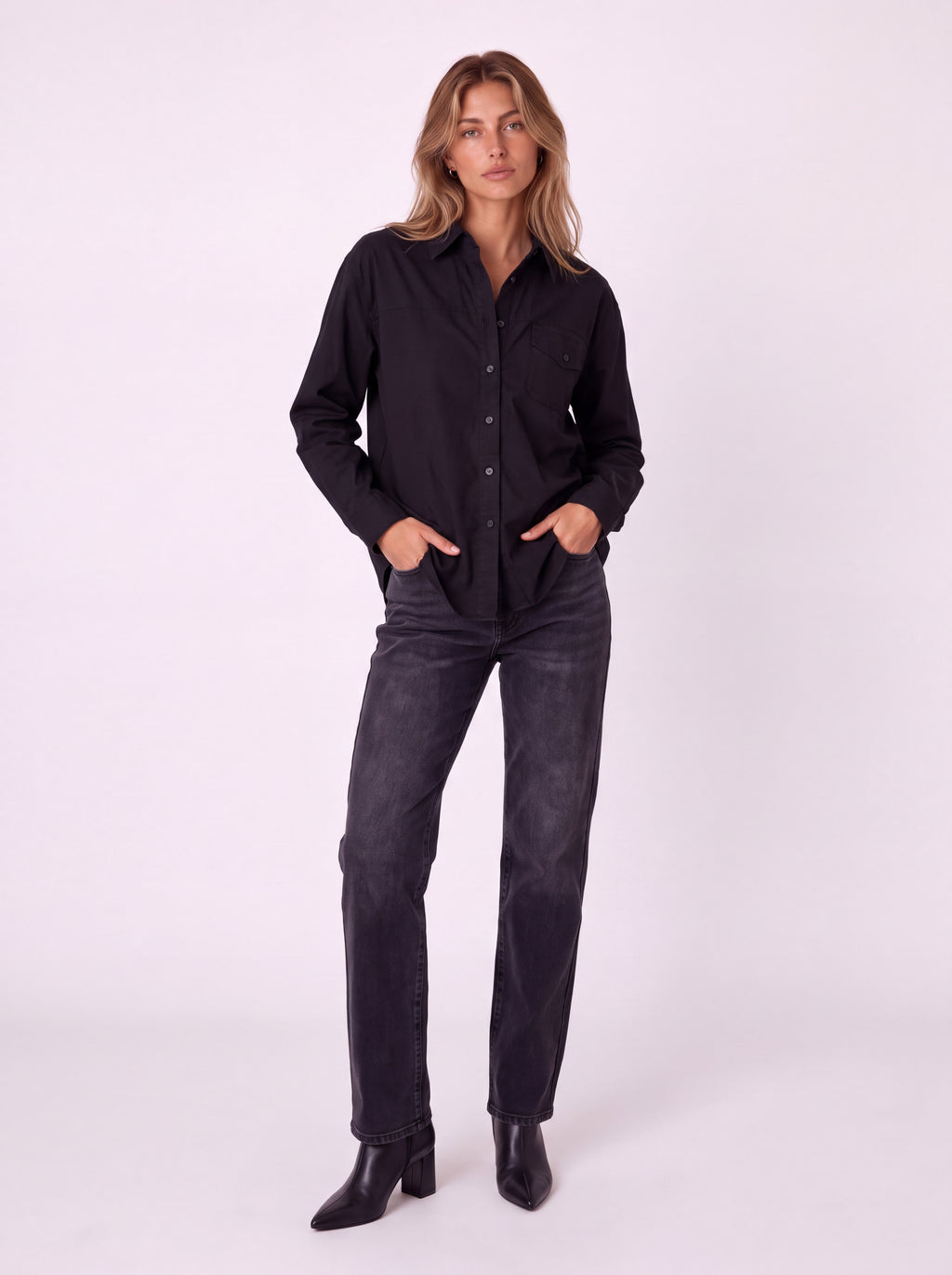 OVERSIZED BUTTON-FRONT LONG SLEEVE SHIRT
