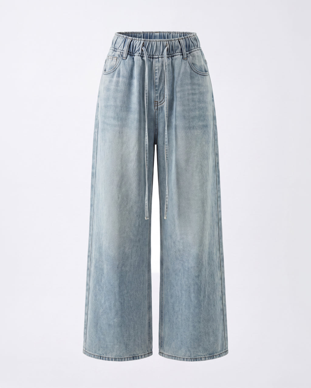 ELASTIC WAIST WIDE LEG LIGHT JEANS